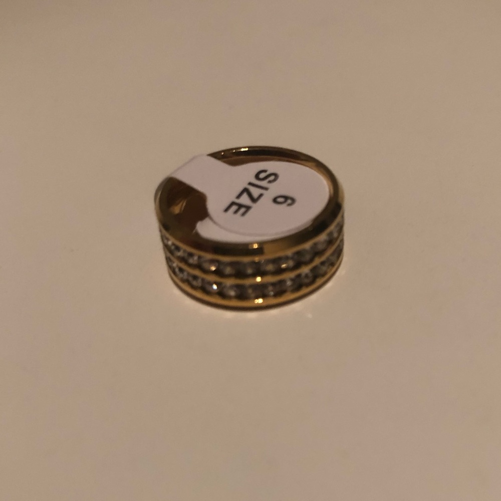 8MM Crystal Sapphire Band Ring Gold Size 6